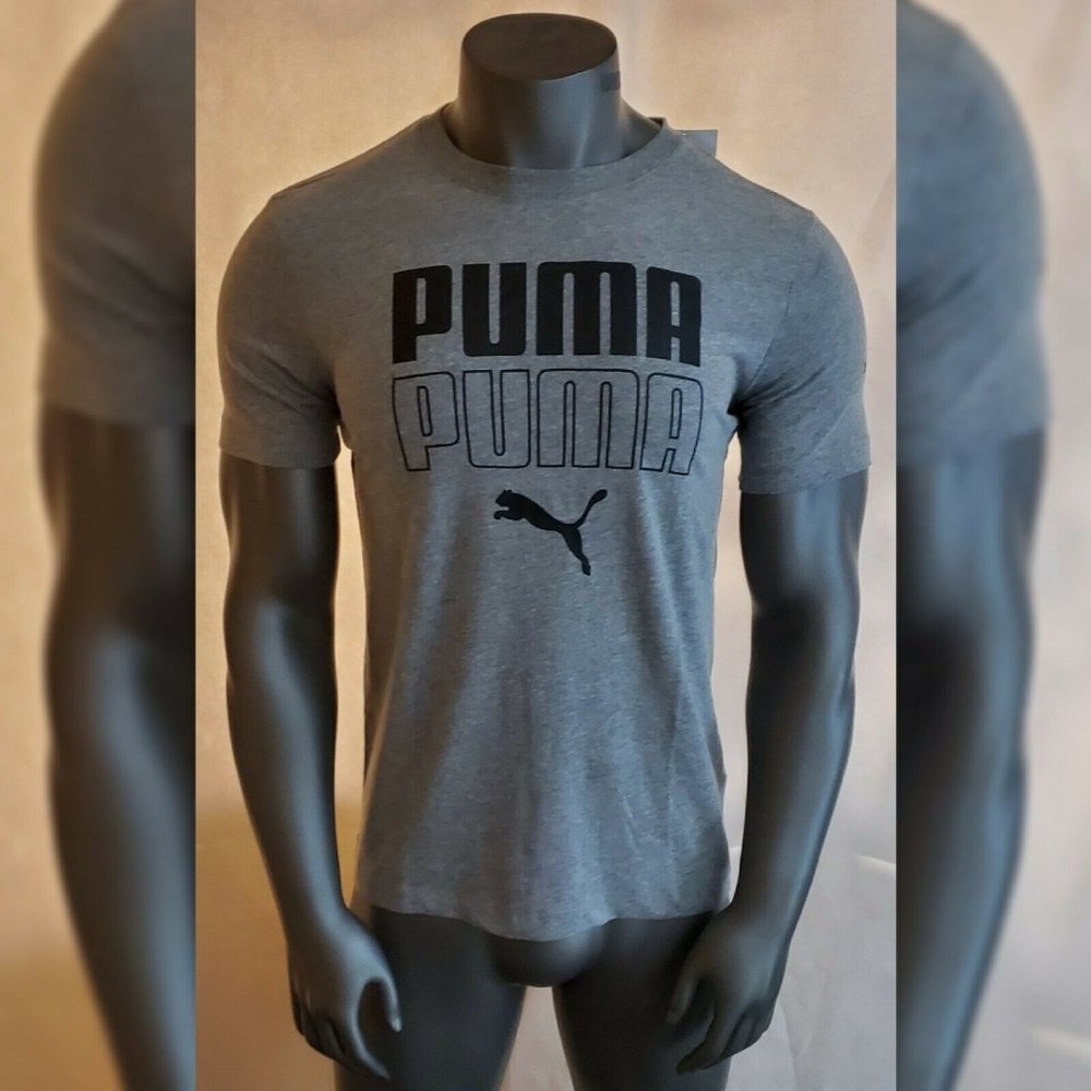 PUMA SEEING DOUBLE TEE MEN'S REGULAR FIT CREW NECK SHORT SLEEVE SIZE M GRAY